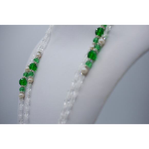 Vintage 54" Crystal Beaded Necklace Sparkling Green Pearl 54" NOS 1980s Bin3 - Picture 11 of 12